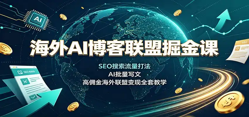 海外AI博客联盟掘金课：SEO搜索流量打法，AI批量写文，高佣金海外联盟变现全套教学-天梦资源网