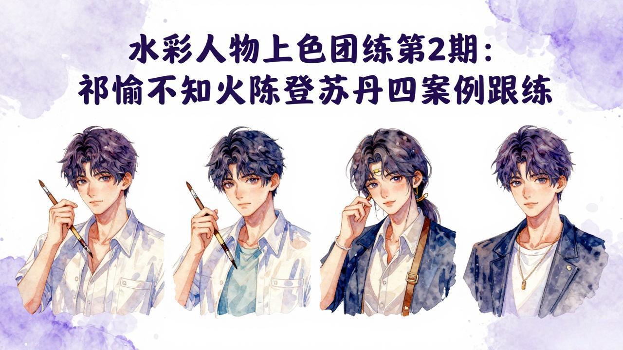 水彩人物上色团练第2期：祁煜不知火陈登苏丹四案例跟练，手把手提升绘画能力-天梦资源网