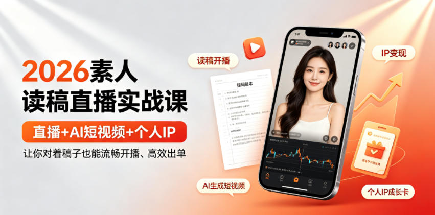 2026素人读稿直播实战课｜直播+AI短视频+个人IP，让你对着稿子也能流畅开播、高效出单-天梦资源网