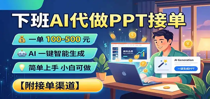 下班AI代做PPT接单,一单100-500,AI一键生成,小白也能做,附接单渠道-天梦资源网