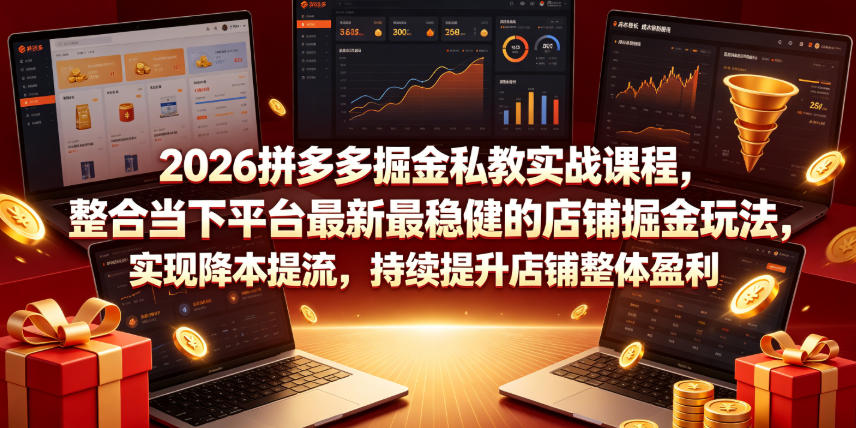 2026拼多多掘金私教实战课程，整合当下平台最新最稳健的店铺掘金玩法，实现降本提流，持续提升店铺整体盈利-天梦资源网