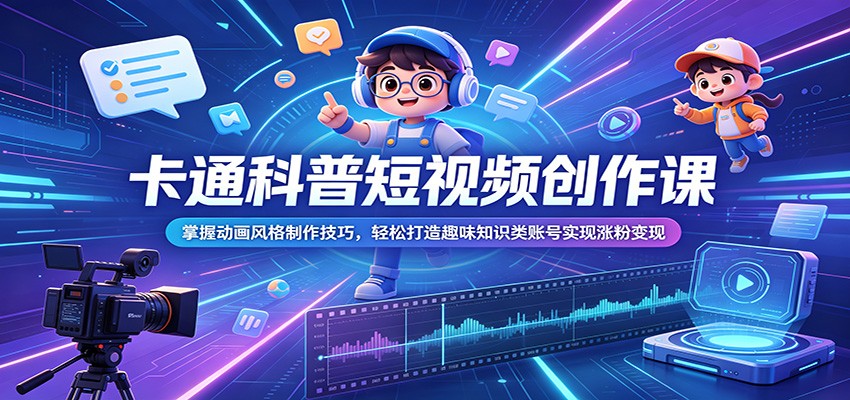 卡通科普短视频创作课：掌握动画风格制作技巧，轻松打造趣味知识类账号实现涨粉变现-天梦资源网