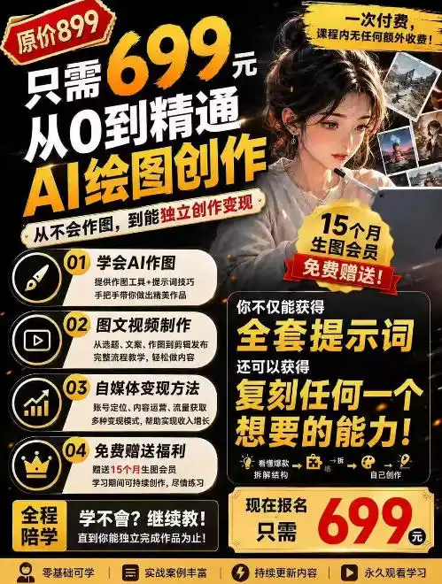 抖音10W粉丝博主的AI绘图教学，从0到精通AI绘图创作，从不会作图到能独立创作变现-天梦资源网
