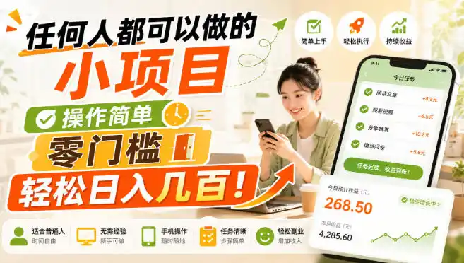 任何人都可以做的小项目：操作简单，零门槛轻松日入几百！【揭秘】-天梦资源网