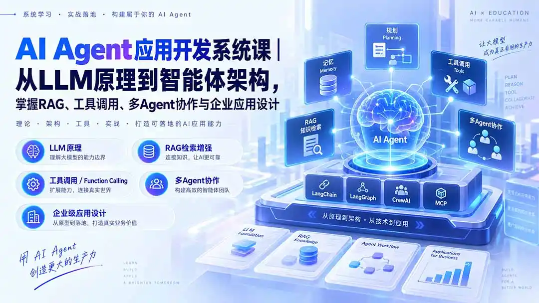 AI Agent应用开发系统课-179节｜从LLM原理到智能体架构，掌握RAG、工具调用、多Agent协作与企业应用设计-天梦资源网