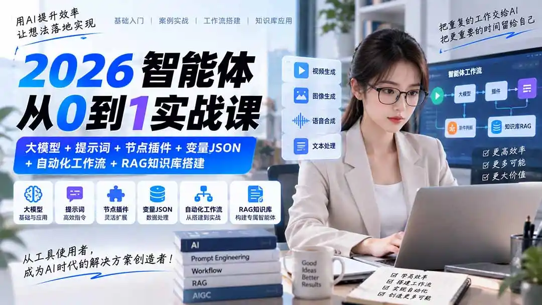 2026智能体从0到1实战课｜大模型+提示词+节点插件+变量JSON+自动化工作流+RAG知识库搭建-天梦资源网