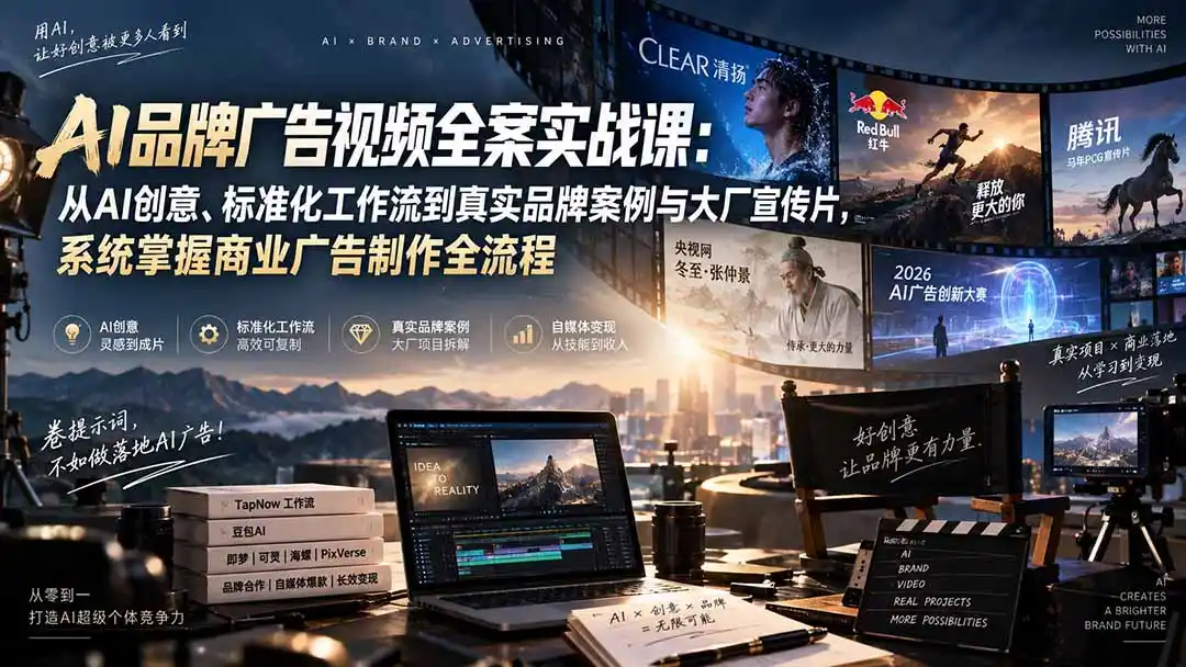AI品牌广告视频全案实战课：从AI创意、标准化工作流到真实品牌案例与大厂宣传片，系统掌握商业广告制作全流程-天梦资源网