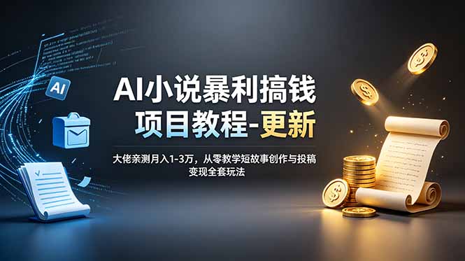 AI小说暴利搞钱项目教程-更新，大佬亲测月入1-3万，从零教学短故事创作与投稿变现全套玩法-天梦资源网