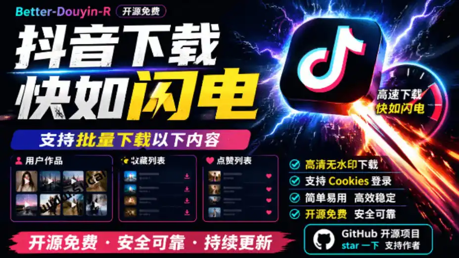 超级好用！抖音视频下载神器，支持批量下载用户作品收藏列表和点赞列表，开源完全免费Better-douyin-R-天梦资源网