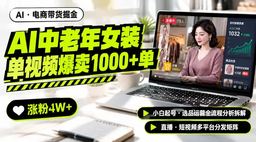 AI中老年服装带货赛道新玩法，一个视频卖出1000多单涨粉4W+，小白起号选品运营全流程分析拆解-天梦资源网