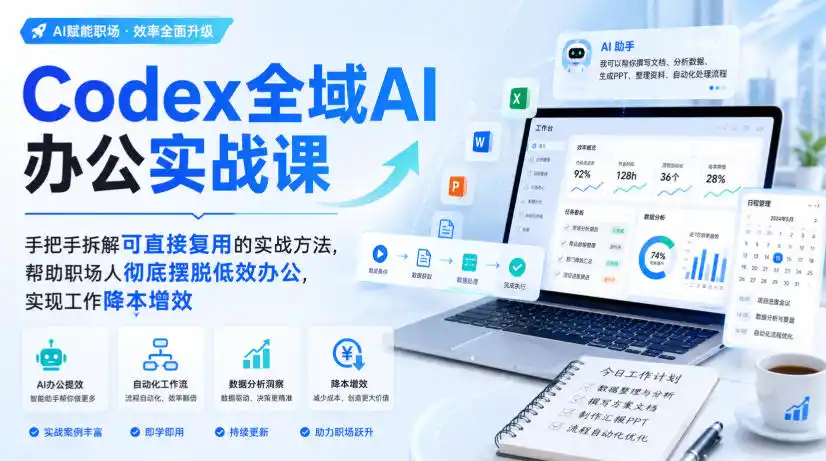Codex全域AI办公实战课，手把手拆解可直接复用的实战方法，帮助职场人彻底摆脱低效办公，实现工作降本增效-天梦资源网