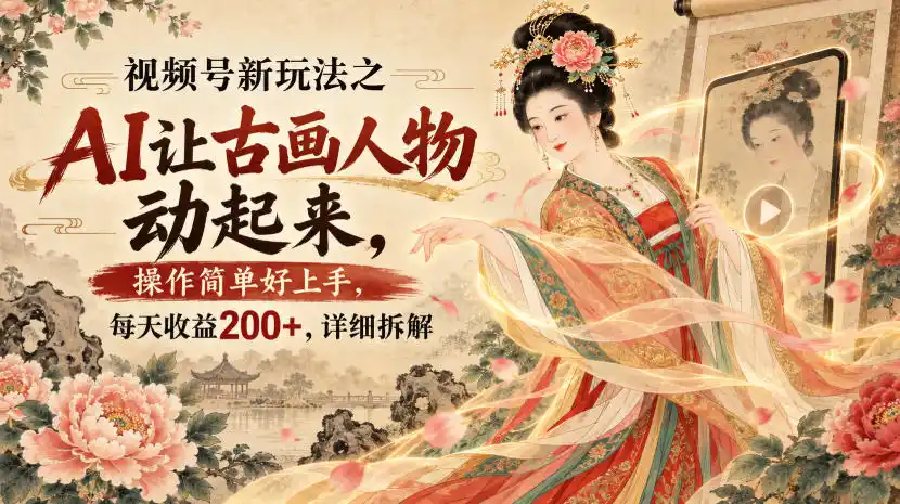 视频号新玩法之AI让古画人物动起来，操作简单好上手，每天收益200+，详细拆解-天梦资源网