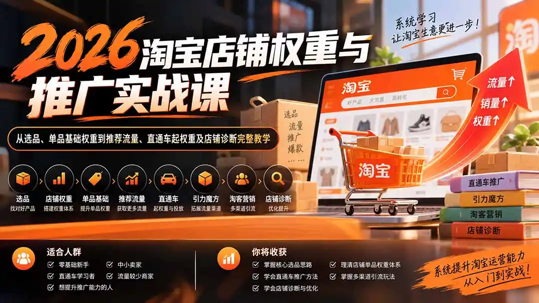 2026淘宝店铺权重与推广实战课：从选品、单品基础权重到推荐流量、直通车起权重及店铺诊断完整教学-天梦资源网