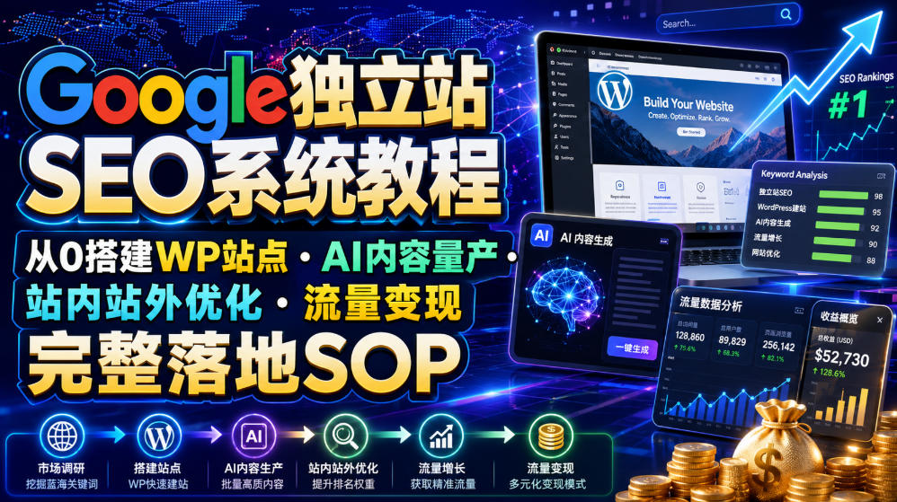 Google独立站SEO系统教程，从0搭建WP站点・AI内容量产・站内站外优化・流量变现完整落地SOP(2026年7月)-天梦资源网