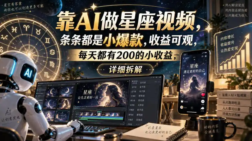 靠AI做星座视频，条条都是小爆款，收益可观，每天都有200的小收益，详细拆解-天梦资源网