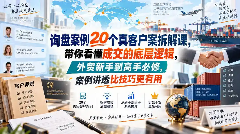 询盘案例20个真客户案拆解课，带你看懂成交的底层逻辑，外贸新手到高手必修，案例讲透比技巧更有用-天梦资源网