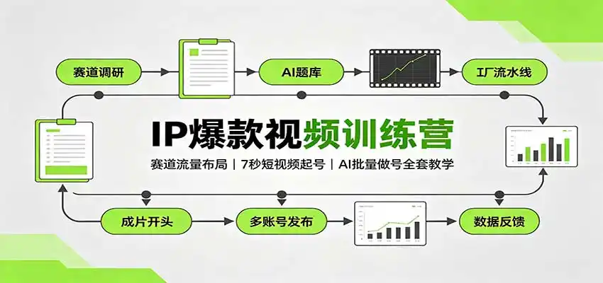 IP爆款视频训练营：赛道流量布局，7秒短视频起号，AI批量做号全套教学-天梦资源网