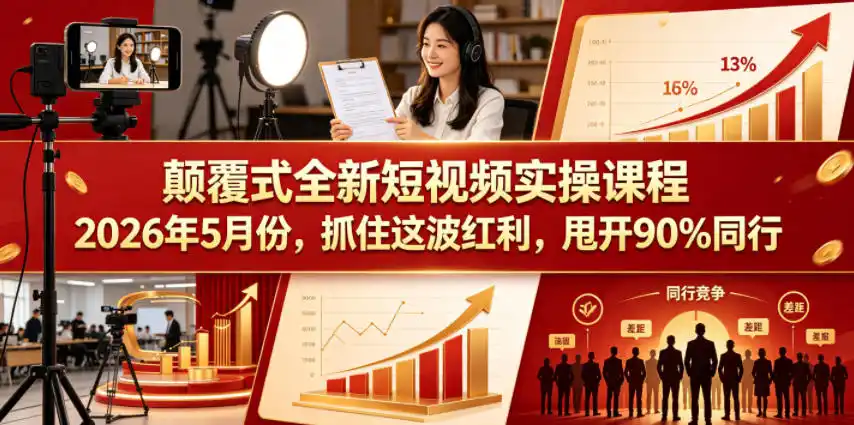 颠覆式全新短视频实操课程，抓住这波红利，甩开90%同行(更新2026年9月份)-天梦资源网