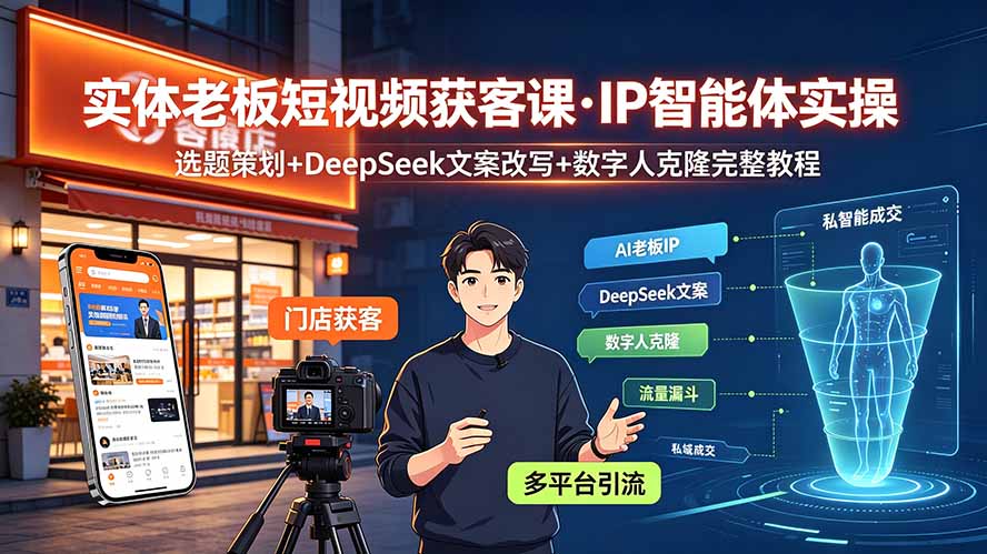 实体老板短视频获客课·IP智能体实操｜选题策划+DeepSeek文案改写+数字人克隆完整教程-天梦资源网