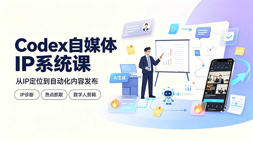 Codex自媒体IP系统课：IP诊断/热点抓取/IP蒸馏 Skill，爆款复刻数字人多平台自动发布教程-天梦资源网