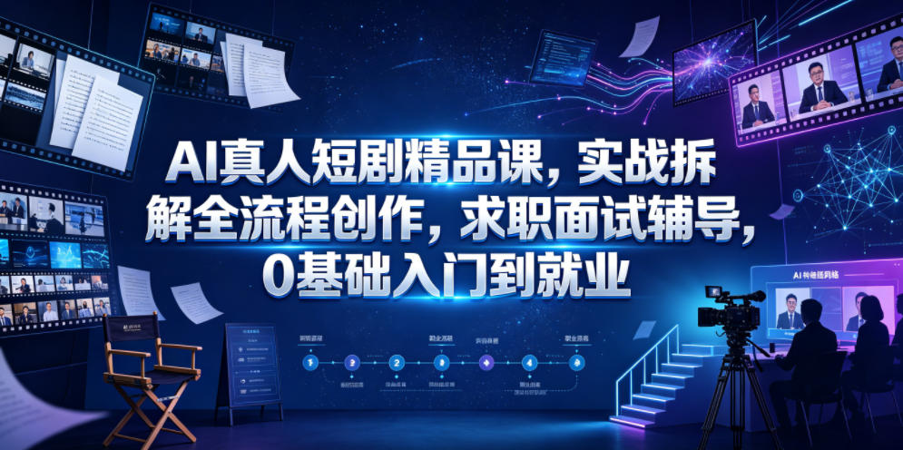 AI真人短剧精品课，实战拆解全流程创作，求职面试辅导，0基础入门到就业-天梦资源网