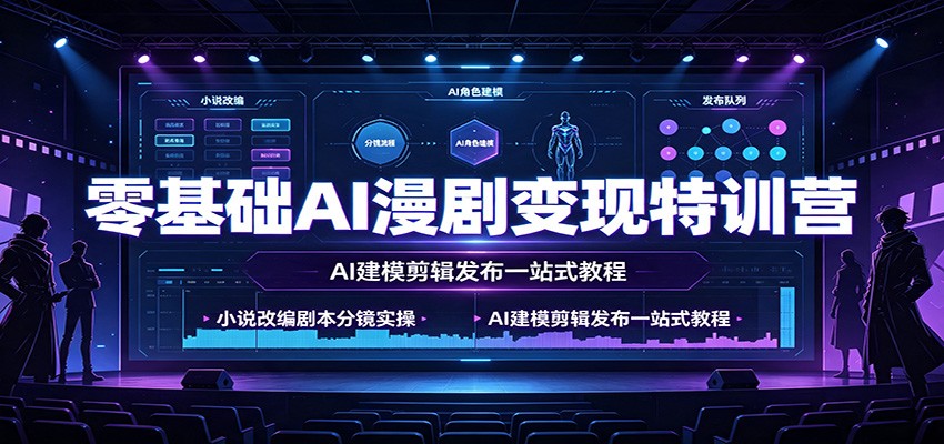 零基础AI漫剧变现特训营：小说改编剧本分镜实操，AI建模剪辑发布一站式教程-天梦资源网
