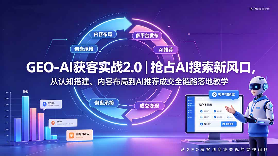 GEO-AI获客实战｜抢占AI搜索新风口，从认知搭建、内容布局到AI推荐成交全链路落地教学-天梦资源网