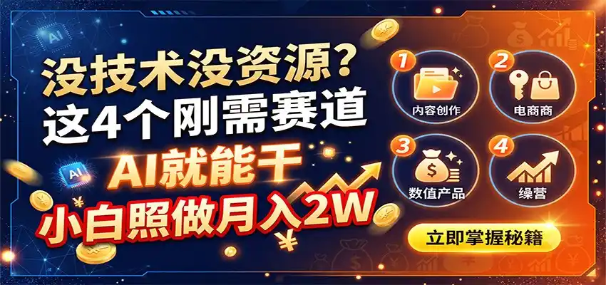 没技术没资源?这4个刚需赛道,AI就能干,小白照做月入2W-天梦资源网