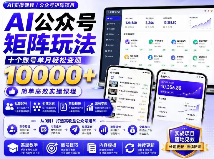 AI公众号矩阵实操玩法：内含价值399的提示词，三分钟一篇爆款文章，支持矩阵多账号运营-天梦资源网