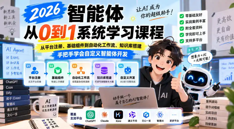 2026智能体从0到1系统学习课程，从平台注册、基础组件到自动化工作流、知识库搭建，手把手学会自定义智能体开发-天梦资源网