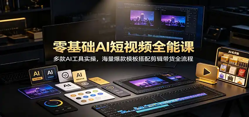 零基础AI短视频全能课：多款AI工具实操，海量爆款模板搭配剪辑带货全流程-天梦资源网