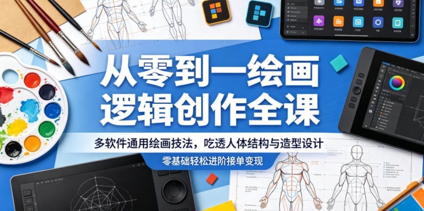 从零到一绘画逻辑创作全课，多软件通用绘画技法，吃透人体结构与造型设计，零基础轻松进阶接单变现-天梦资源网