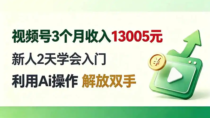 视频号3个月收入13005元， 新人2天学会入门， 利用Ai操作 解放双手！-天梦资源网