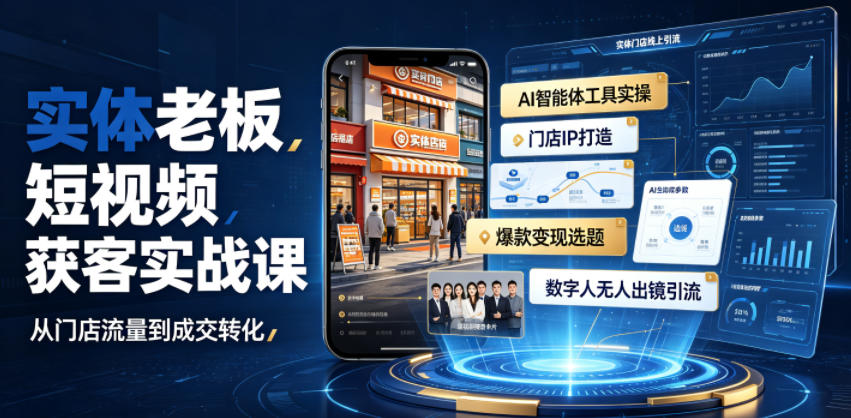实体老板短视频获客实战课｜AI智能体工具全套实操、门店IP打造、爆款变现选题、数字人无人出镜引流完整教程-天梦资源网