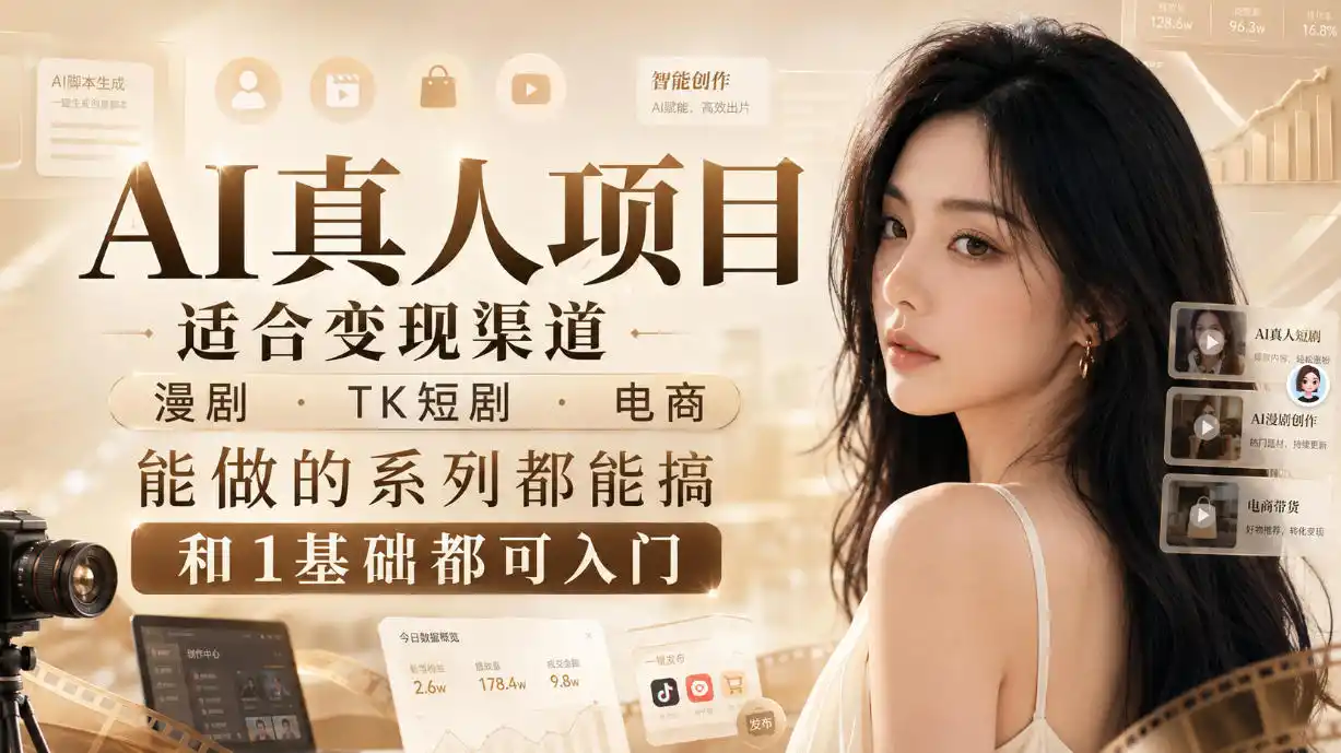 AI真人项目，适合变现渠道，漫剧，TK短剧，电商，能做的系列都能搞，0和1基础都可入门-天梦资源网