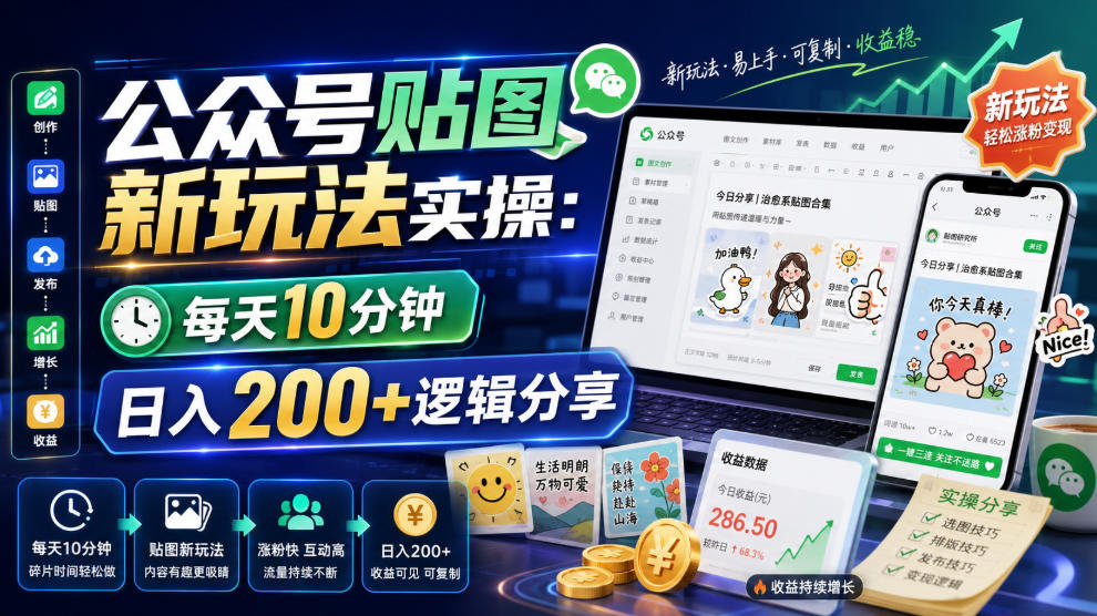 公众号贴图新玩法实操，每天10分钟，日入200+逻辑分享-天梦资源网