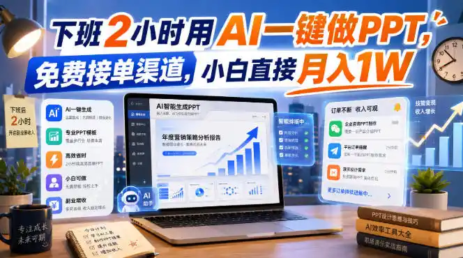 下班2小时用AI一键做PPT，免费接单渠道，小白直接月入1W【揭秘】-天梦资源网