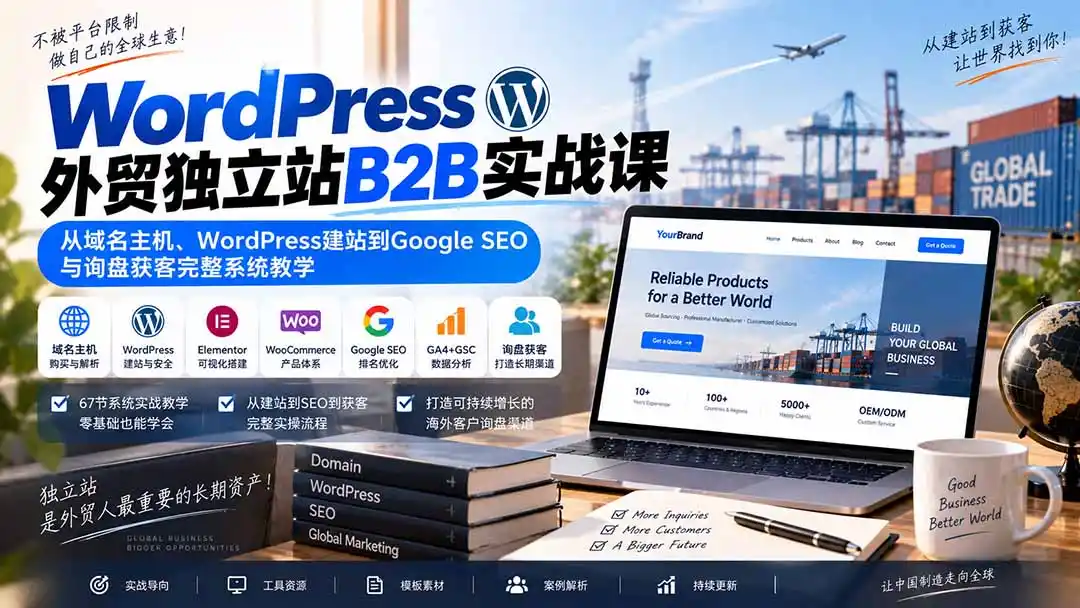 WordPress外贸独立站B2B实战课：从域名主机、WordPress建站到Google SEO与询盘获客完整系统教学-天梦资源网