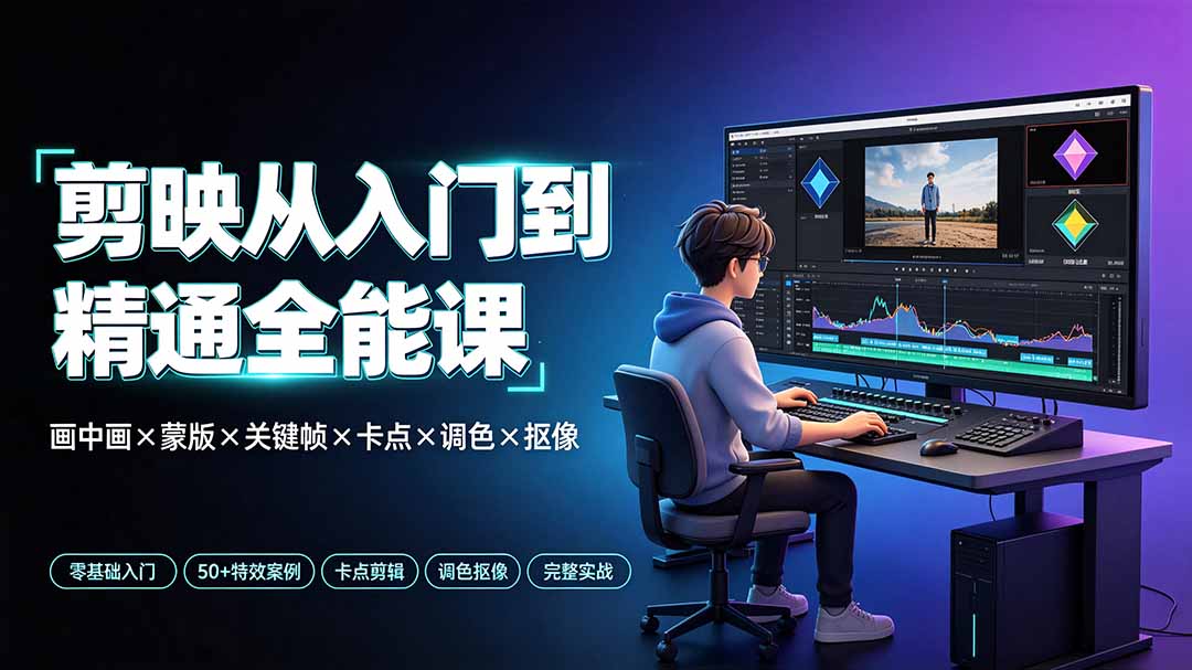 剪映从入门到精通全能课：画中画×蒙版×关键帧×卡点×调色×抠像，一站式掌握剪辑核心技能-天梦资源网
