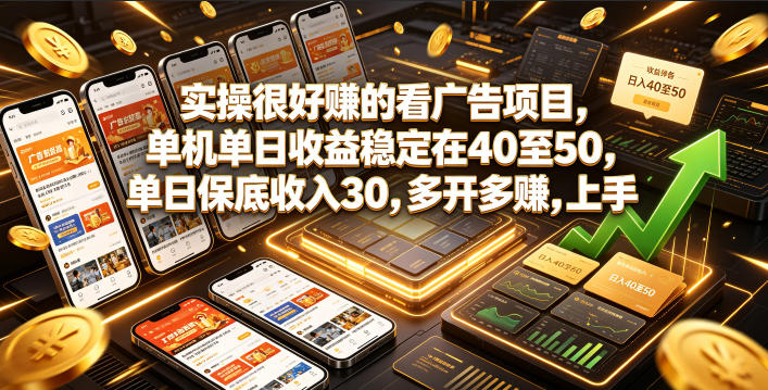 实操很好賺的看广告项目，单机单日收益稳定在40至50，单日保底收入30，多开多賺，上手就能变现【揭秘】-天梦资源网