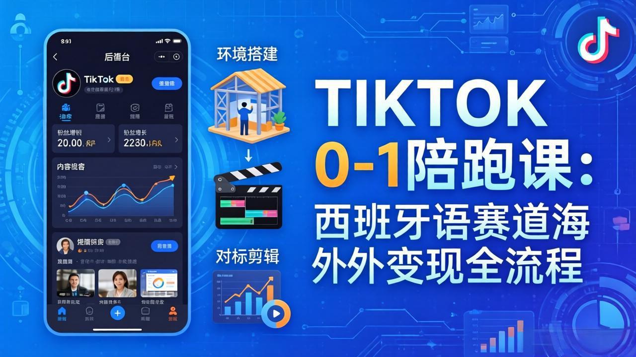 TIKTOK 0-1 陪跑课：从环境搭建到刷对标剪辑，西班牙语赛道海外变现全流程-天梦资源网