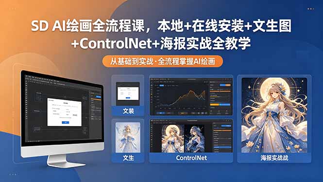 SD AI绘画全流程课，本地+在线安装+文生图+ControlNet+海报实战全教学-天梦资源网