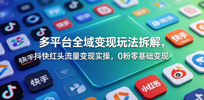 多平台全域变现玩法拆解，抖快红头流量变现实操，0粉零基础变现-天梦资源网