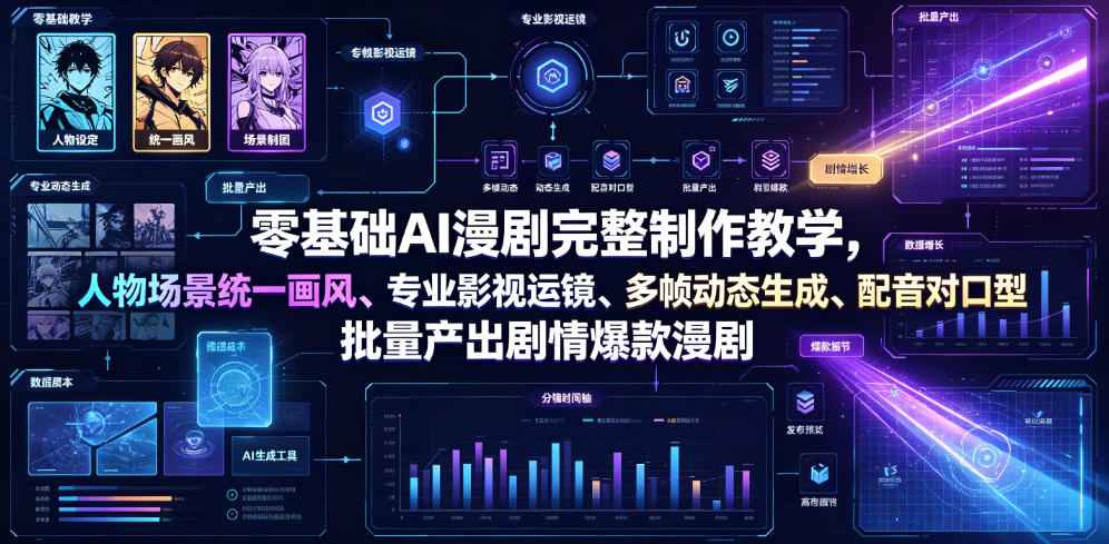 零基础AI漫剧完整制作教学，人物场景统一画风、专业影视运镜、多帧动态生成、配音对口型，批量产出剧情爆款漫剧-天梦资源网