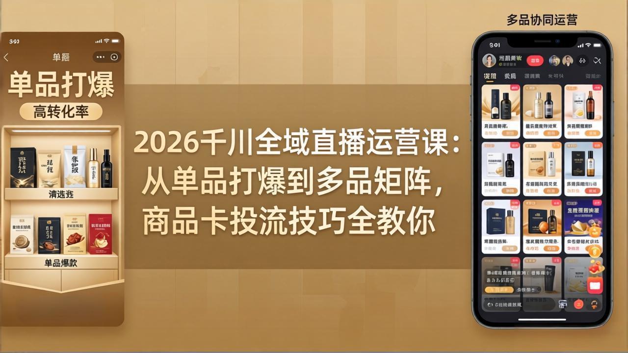 2026千川全域直播运营课：从单品打爆到多品矩阵，商品卡投流技巧全教你-天梦资源网