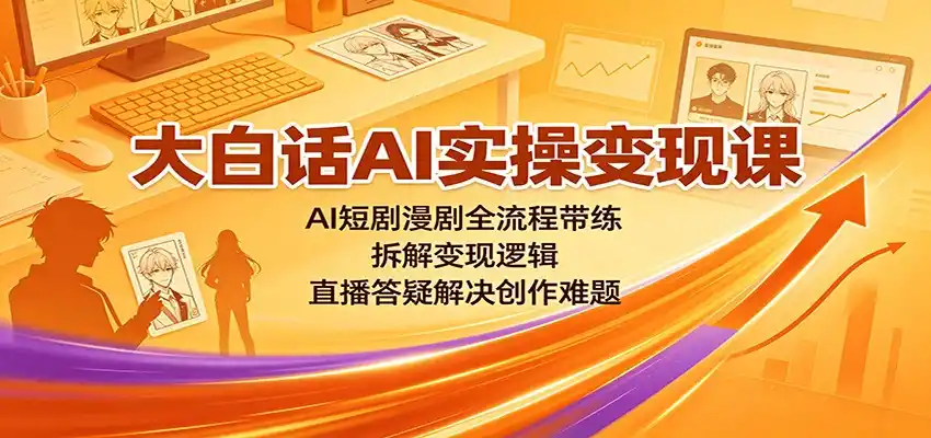 大白话AI实操变现课：AI短剧漫剧全流程带练，拆解变现逻辑，直播答疑解决创作难题-天梦资源网