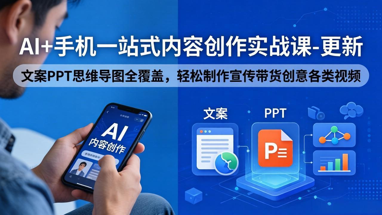 AI+手机一站式内容创作实战课-更新，文案PPT思维导图全覆盖，轻松制作宣传带货创意各类视频-天梦资源网