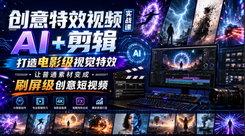 创意特效视频实战课，AI+剪辑打造电影级视觉特效，让普通素材变成刷屏级创意短视频-天梦资源网