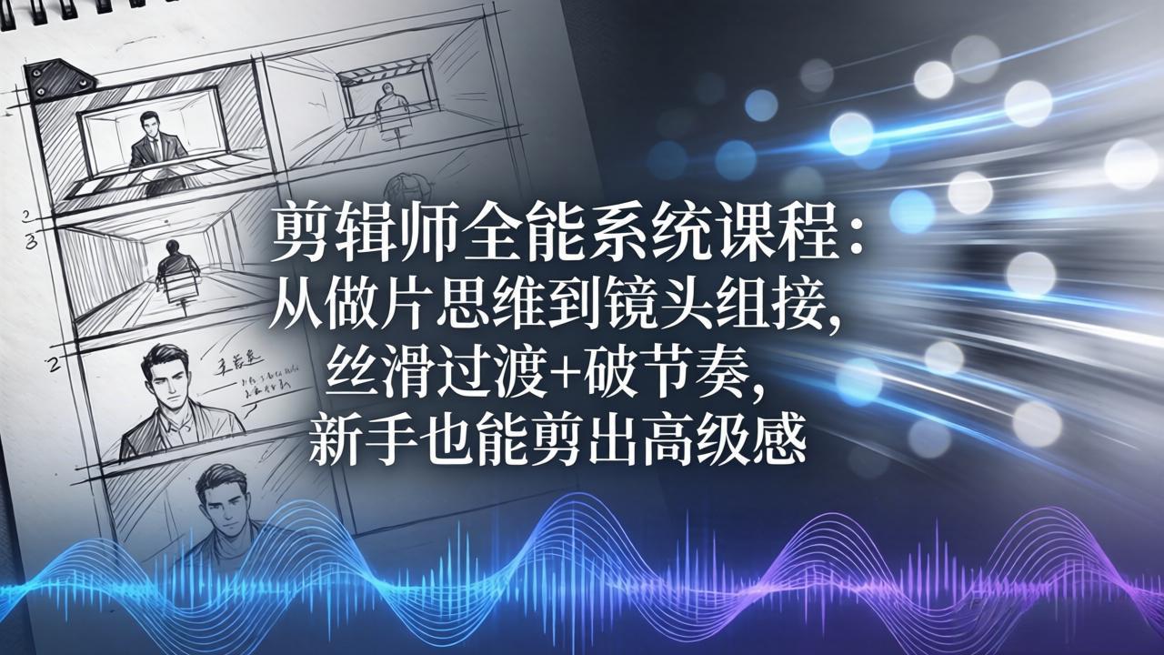 剪辑师全能系统课程：从做片思维到镜头组接，丝滑过渡+破节奏，新手也能剪出高级感-天梦资源网