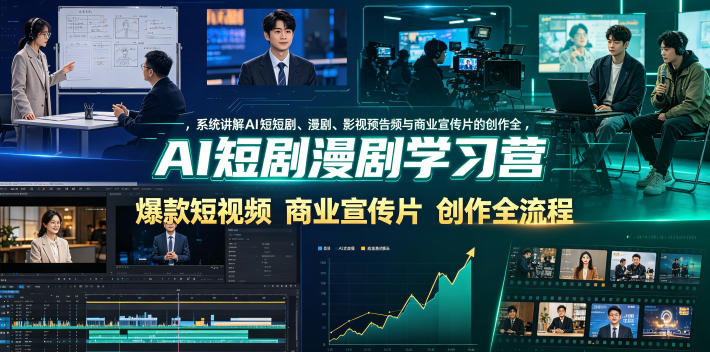 AI短剧漫剧学习营，系统讲解AI短剧、漫剧、影视预告片、爆款短视频与商业宣传片的创作全流程-天梦资源网